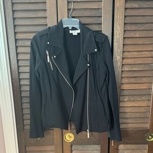 Kensie Black Cotton Moto Jacket with Silver Accents